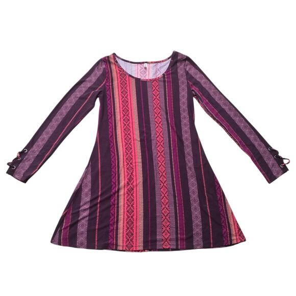 Mudd Pink & Purple Boho Striped Long Sleeve Tunic Style Dress - Picture 8 of 8